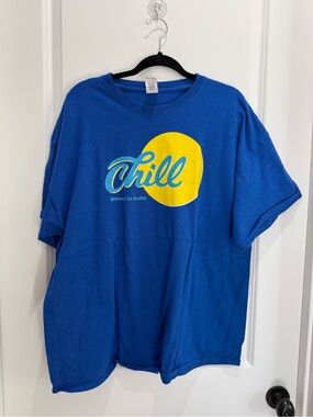 Gildan Blue 'Chill' Graphic Tee with Yellow Logo